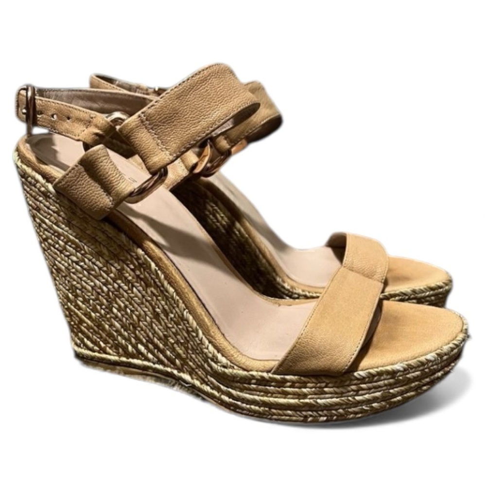 STUART Weitzman wedges Platform Espadrilles Wedge Sandals Tan Leather Size 8